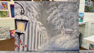 How To Paint LIGHT OF HOPE acrylic painting tutorial/ lantern/ Church In Winter