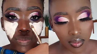 HOW TO DO A FULL FACE MAKEUP ON DARK SKIN. DRAMATIC TRANSFORMATION