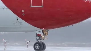 Сквозь снегопад, руление Airbus A330 швейцарской авиакомпании Edelweiss Air в Домодедово