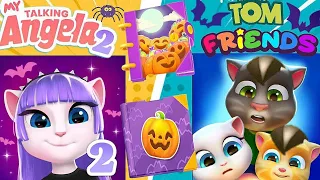 My Talking Angela 2 vs My Talking Tom Friends Halloween Stickers Book Gameplay Android Ios