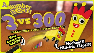 Big Numberblocks 300 vs 3 Car Ramps & Mid Air Flips!!!