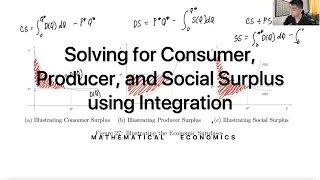 Solving for Consumer, Producer, and Social Surplus using Integration
