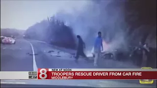 State troopers, passersby rescue man from burning car in Middlebury