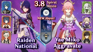 NEW Spiral Abyss 3.8! C0 Raiden National & C0 Yae Aggravate | Floor 12 - 9 Stars | Genshin Impact