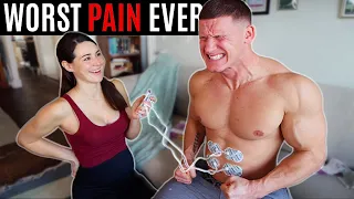 Bodybuilder tries labour pain simulator *WORST PAIN EVER*