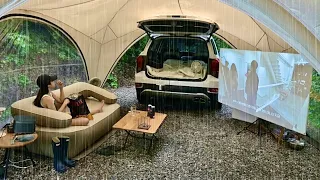 All day Rain⛈️cozy luxury camping in a super-large shelter in heavy rain.camping-Vlog