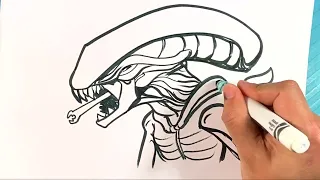 EASY How to Draw ALIEN XENOMORPH