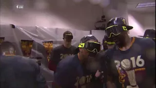 Cleveland Cavaliers celebrate 2016 NBA Championship in the locker room