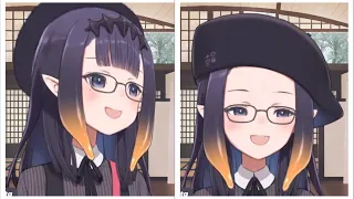 Ina with glasses and her forehead exposed on the new outfit reveal