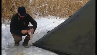 Ice Fishing - Carp Fishing in Frozen Lake, Winter Camping with My Dog - Bushcraft Survival