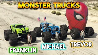 GTA 5 MAIN CHARACTER'S MONSTER TRUCKS (FRANKLIN VS MICHAEL VS TREVOR)