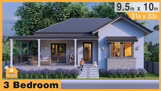 Practical  & Relaxing Small Space | 3 Bedroom | 9.5 x 10 meters (31 x 33ft) Low Cost House Design