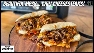 Ninja Woodfire Grill Chili Cheesesteak Sandwiches!