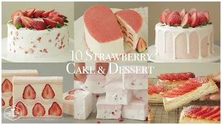 10 Strawberry Cake & Dessert Recipe | Cheesecake, Crepe cake, Pie, Chocolate cake