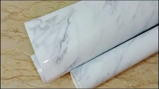 How to Apply Wallpaper white Marble Sheet for kitchen