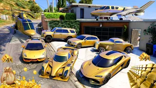 GTA 5 - Stealing Expensive Gold SuperCars with Franklin! (Real Life Cars #187)