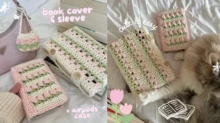 how to crochet tulip sleeve, book cover, & airpods case | beginner-friendly tutorial