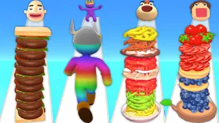 SANDWICH RUNNER vs GIANT RUSH vs NOODLE RUN vs PANCAKE RUN - Max Level Quadruple Gameplay