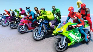 Superheroes and Super Girls Motorcycles Challenge With Spiderman, Flash, Wonder Woman, Hulk - GTA 5