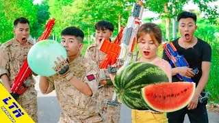 LTN Nerf War : Captain Seal HAVING WATERMELON & Delta Force T Nerf Guns Fight Peddler Team