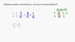 Odejmowanie ułamków o różnych mianownikach