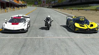 Kawasaki Ninja H2 Carbon vs Koenigsegg Jesko vs Bugatti Bolide at Old SPA