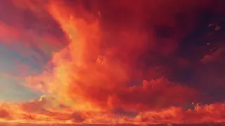 ( CGI 4k Stock Footage ) Fiery hot red sunset clouds time lapse seamless loop