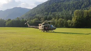 Slovenian Air Force Bell 412 in Mojstrana (landing, shutdown, startup and takeoff)