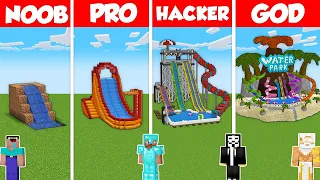 WATER SLIDE AQUA PARK BUILD CHALLENGE - Minecraft Battle: NOOB vs PRO vs HACKER vs GOD / Animation