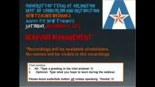 UTA New Teacher Webinar 3: Behavior Management 11/16/13