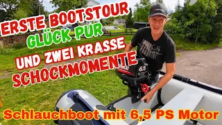 ERSTE BOOTSTOUR😍Zwei Schockmomente und Glück pur😃 TEST Schlauchboot mit 6,5 PS Hangkai Motor VLOG160