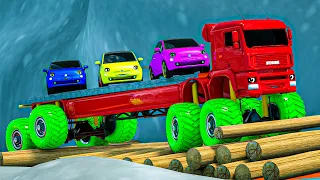 A giant kamaz with giant wheels goes through a big mountain with cars - Wheel City Heroes (WCH)