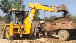 JCB 3dx Xpert loading Mud In | Eicher 485 Tractor | Mahindra 275 Di | Powertrac 434