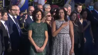 President Obama welcome Italy Prime Minister Matteo Renzi and Mrs Agnese Landini