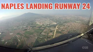 Naples, NAP, Italy: Offset Whiskey approach + landing runway 24, cockpit view + audio, Airbus 320 4k