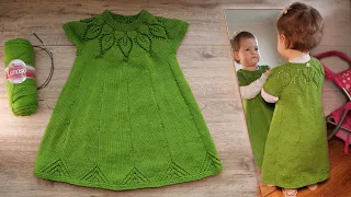 Круглая кокетка «Листья» спицами для детского платья (часть 3)🦚 Baby Dress with Round Yoke ☘