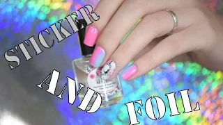 Pink and blue nails with sticker and foil| April Ryan| Red Iguana