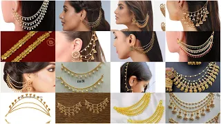 latest trending design Gold earrings matilu design|gold ear side chain  collection|champadwaralu