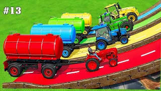 MINI & BIG TRACTOR - PORSCHE vs FENDT vs CASE vs MASSEY FERGUSON TRACTORS with MUDDY PARKOUR! FS22