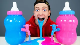 ASMR JELLY CANDY PINK BLUE PARTY 컬러 보틀 캔디 젤리 먹방 Mukbang Big Bottle Candy drink by HAHABOO