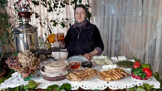 Traditional Azerbaijan Breakfast - Fresh Bread and Cheese in the Village