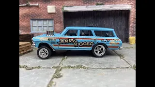 Custom Hot Wheels 1964 Chevy Nova Station Wagon Gasser Drag Car Dressed in Blue