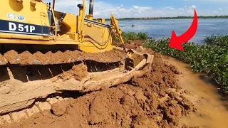 Wonderful Skill Bulldozer KOMATSU D51P Pushing Soil Land to Filling the Large Lake