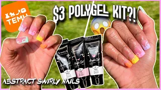 TESTING $3 POLYGEL KIT FROM TEMU | SHORT ABSTRACT SPRING POLYGEL NAILS | POLYGEL NAIL TUTORIAL