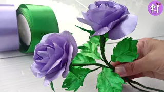 DIY | How to make satin ribbon flower Rose easy | Satin ribbon Roses Lilac |satin ribbon Rose flower