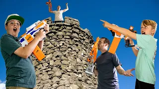 King of the Castle Family Nerf Battle! Ethan and Cole Challenge Family!