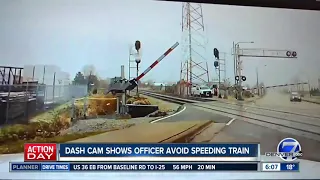 Dash cam shows Illinois officer's close call with train