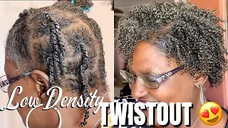 TWISTOUT ON MY MOM'S SALT AND PEPPER NATURAL HAIR | Low Density & Styling on a different texture...