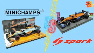 Spark vs Minichamps - F1 1/43 model comparison Mclaren MCL35M 2021 Lando Norris / Daniel Ricciardo