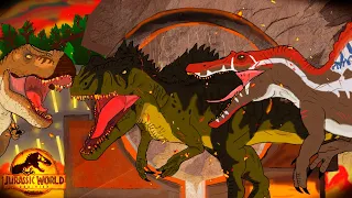 REXY & SPINO VS GIGANOTOSAURUS | JURASSIC WORLD DOMINION ANIMATION EPIC FINAL BATTLE!